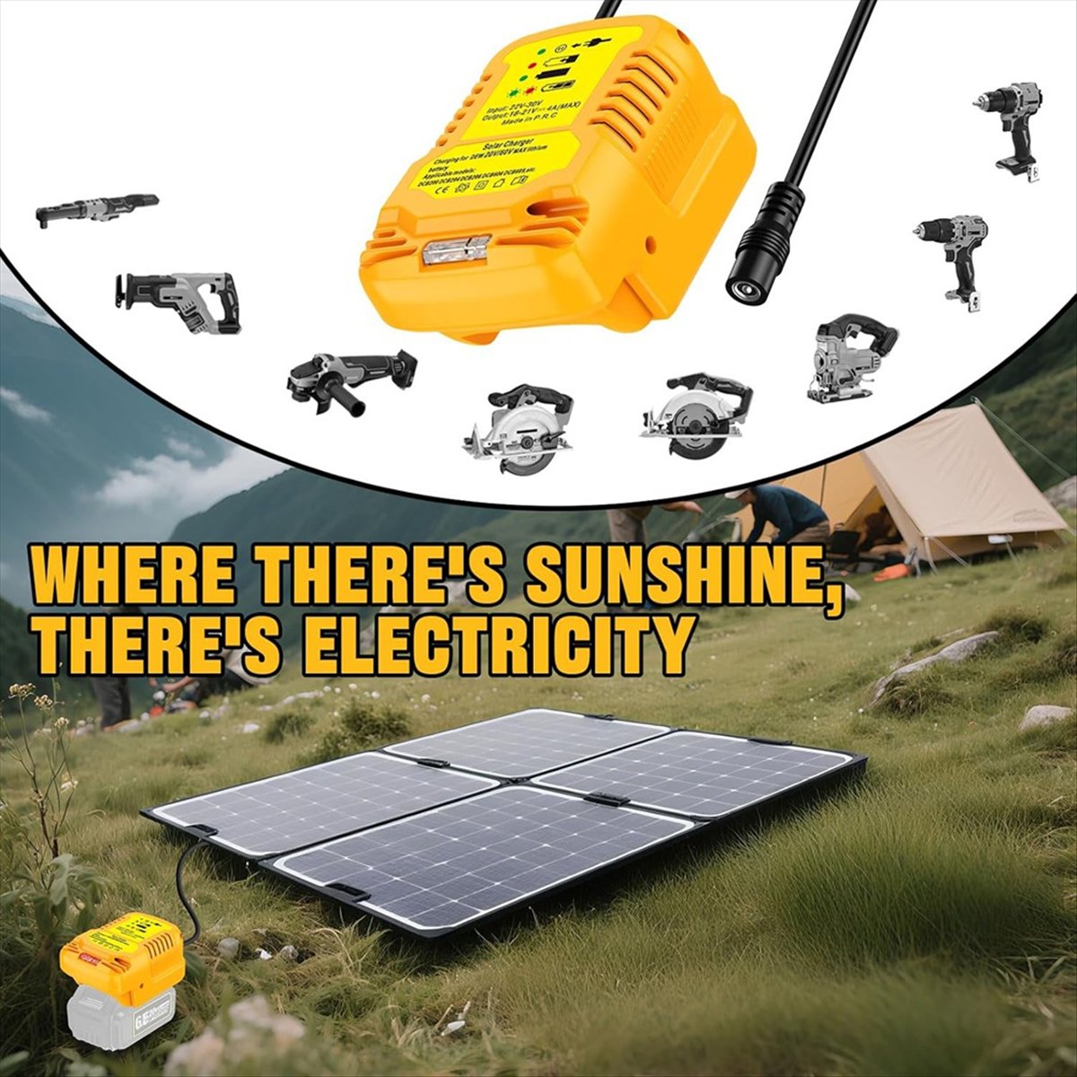 Solar Emergency Charger - Solar Charger Adapter for Dewalt 20V/60V